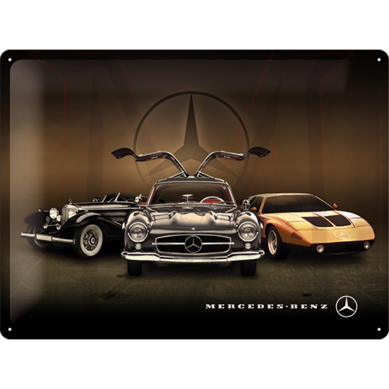 85_0110 Mercedes-Benz Tin Sign 3 Cars