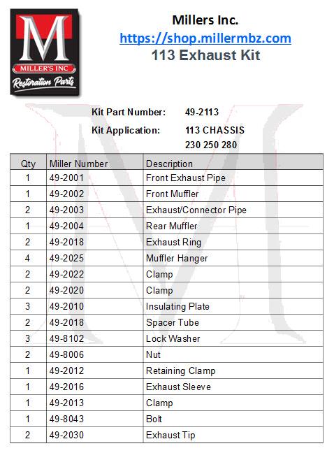 113 Complete Exhaust Kit