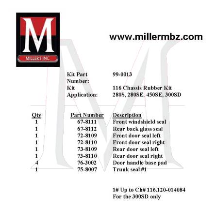 kit99-0013-4 116 CHASSIS RUBBER KIT