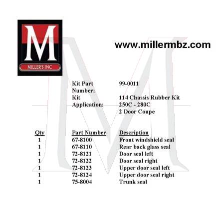 99-0011 114 CHASSIS COUPE RUBBER KIT