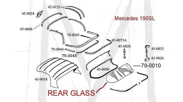 79-0010 190SL REAR HARDTOP GLASS