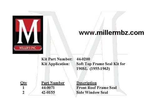 44-0200 190SL SOFT TOP FRAME RUBBER KIT