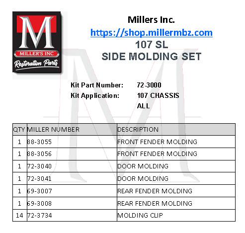 72_3000 107 SL  6 PIECE SIDE MOLDING KIT