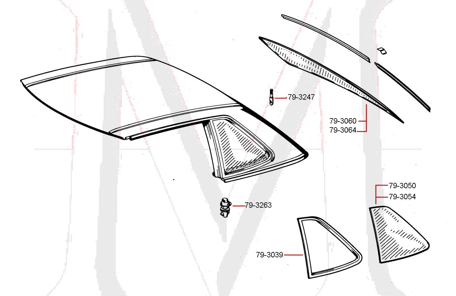 79-3054r QUARTER GLASS - HARDTOP