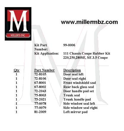 99-0006 111 CHASSIS COUPE  RUBBER KIT